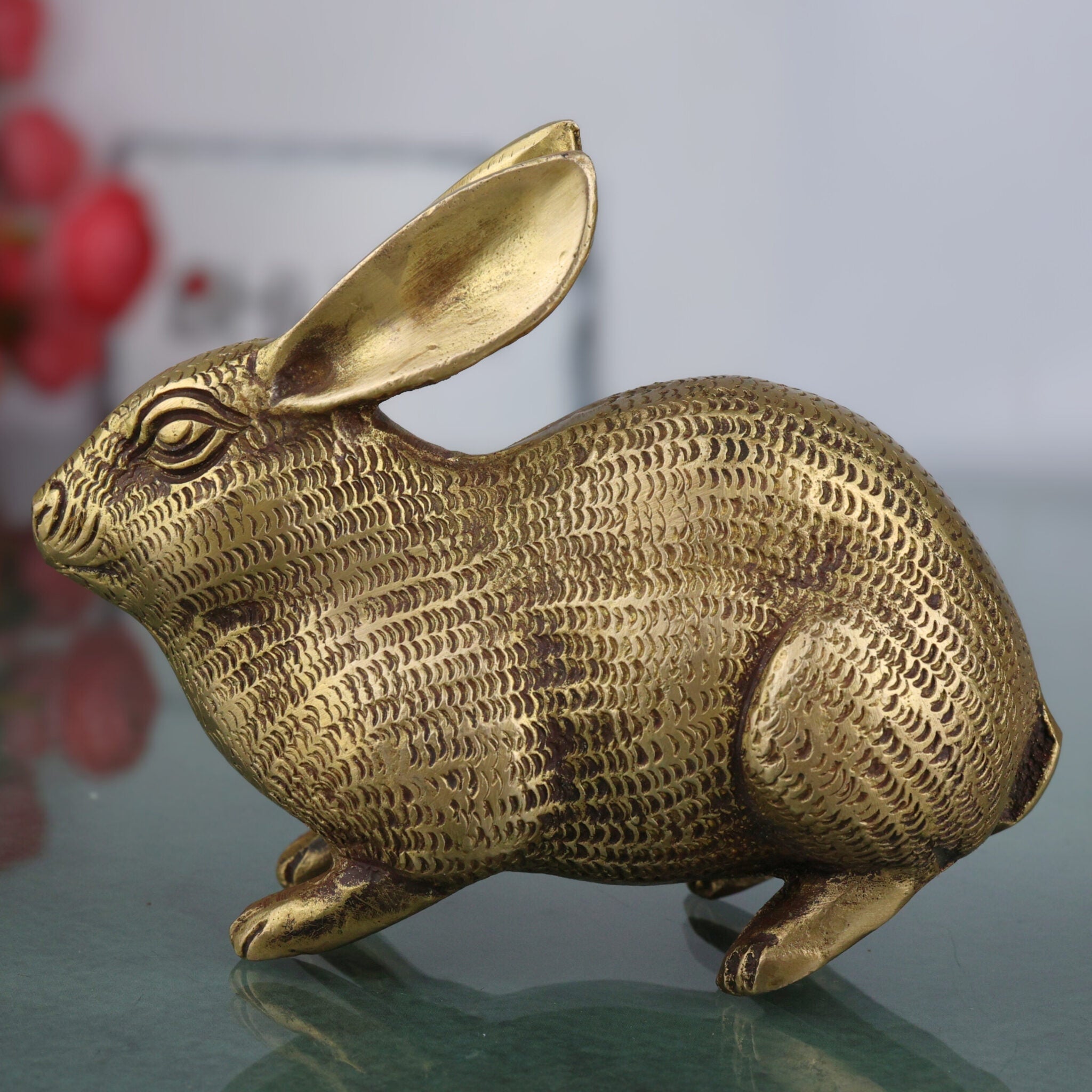 Brass Rabbit Idol | Handcrafted Mola, Khargosh Decorative, Auspicious Figurine for Home & Altar, Gold, 3 Inch, 1 Piece