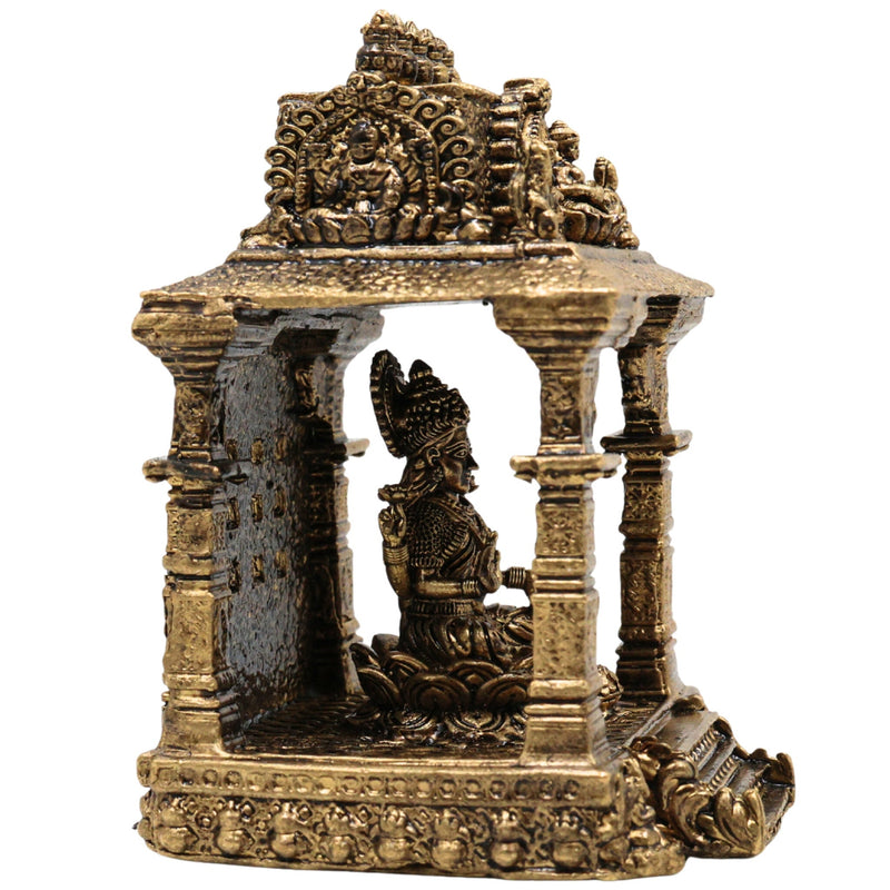 Brass Lakshmi Idol | Shri Lakshmi Murti with Temple | Maha Laxmi Statue | Pooja Decor, Gold, 3 Inch, 1 Piece