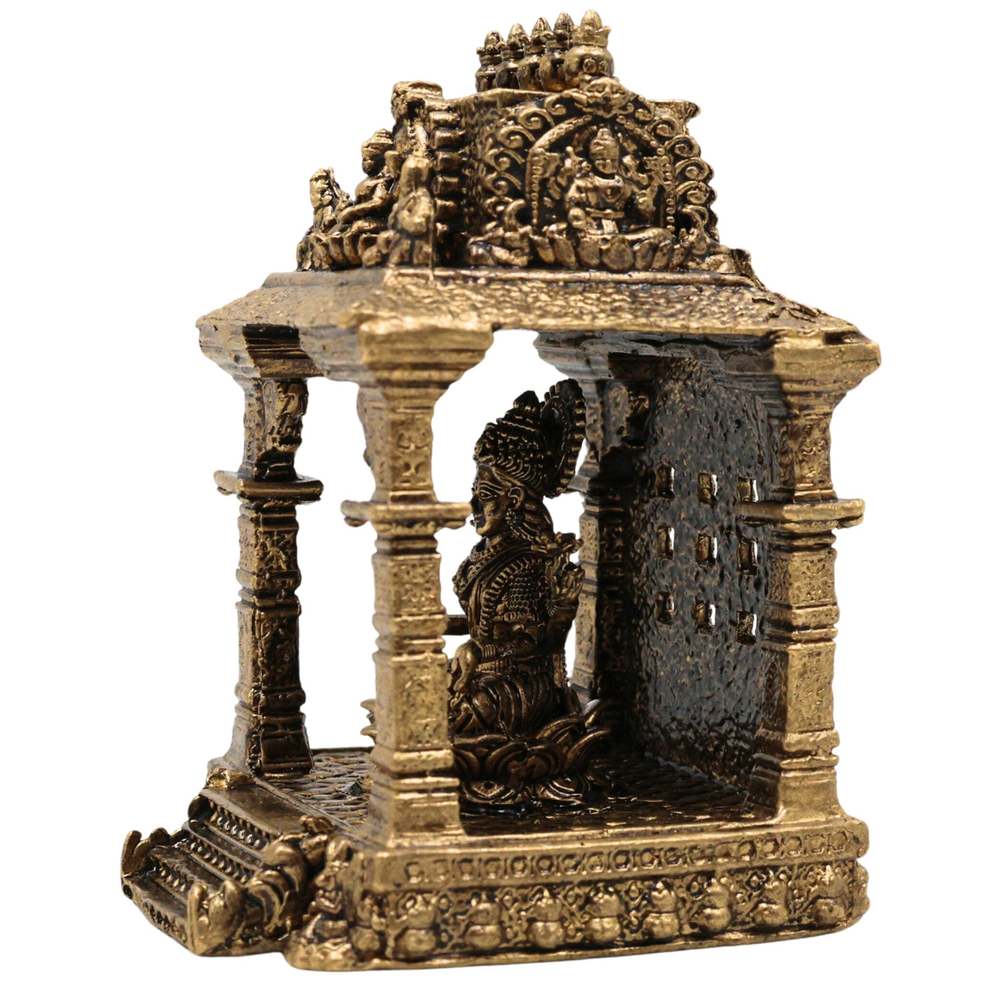 Brass Lakshmi Idol | Shri Lakshmi Murti with Temple | Maha Laxmi Statue | Pooja Decor, Gold, 3 Inch, 1 Piece