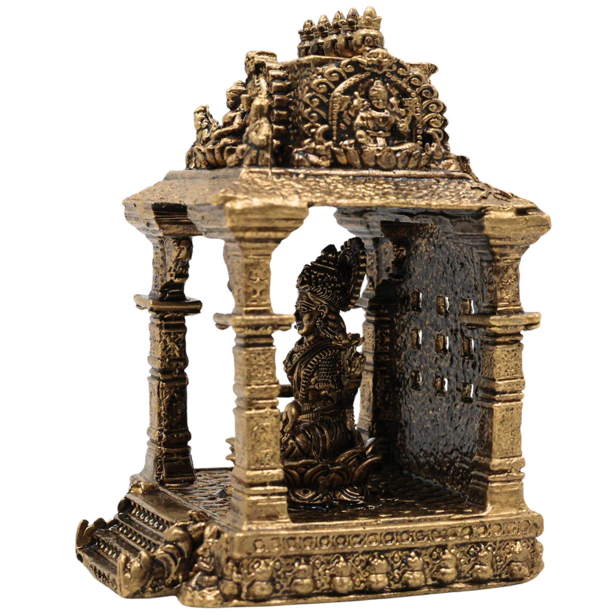Brass Lakshmi Idol | Shri Lakshmi Murti with Temple | Maha Laxmi Statue | Pooja Decor, Gold, 3 Inch, 1 Piece