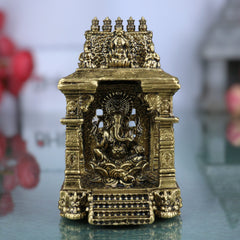 Brass Ganesh with Temple Idol, Siddhivinayak / Vinayaka Murti for Pooja, Home Decor, Temple, Festival & Gifts, Gold, 3 Inch, 1 Piece