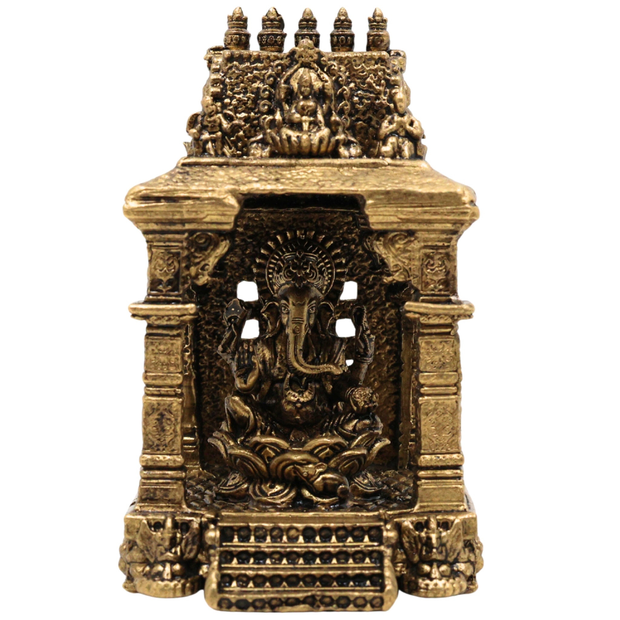 Brass Ganesh with Temple Idol, Siddhivinayak / Vinayaka Murti for Pooja, Home Decor, Temple, Festival & Gifts, Gold, 3 Inch, 1 Piece