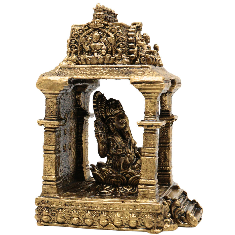 Brass Ganesh with Temple Idol, Siddhivinayak / Vinayaka Murti for Pooja, Home Decor, Temple, Festival & Gifts, Gold, 3 Inch, 1 Piece