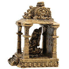 Brass Ganesh with Temple Idol, Siddhivinayak / Vinayaka Murti for Pooja, Home Decor, Temple, Festival & Gifts, Gold, 3 Inch, 1 Piece