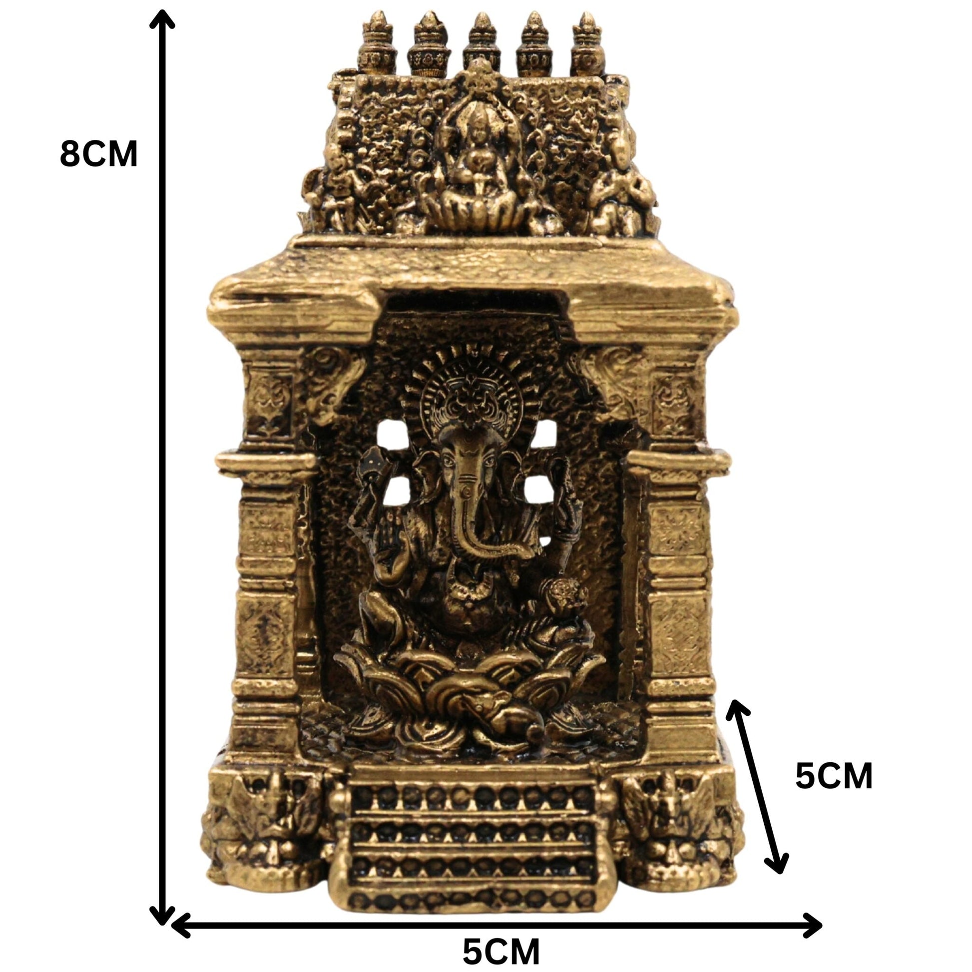 Brass Ganesh with Temple Idol, Siddhivinayak / Vinayaka Murti for Pooja, Home Decor, Temple, Festival & Gifts, Gold, 3 Inch, 1 Piece
