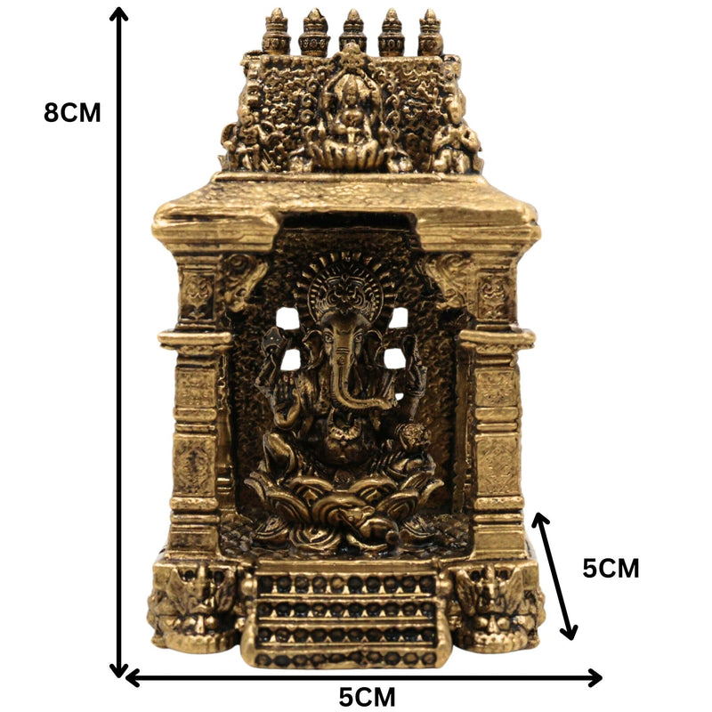Brass Ganesh with Temple Idol, Siddhivinayak / Vinayaka Murti for Pooja, Home Decor, Temple, Festival & Gifts, Gold, 3 Inch, 1 Piece