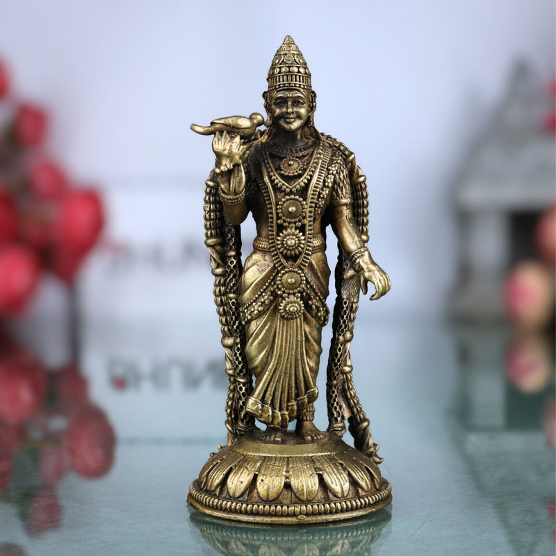 Brass Meenakshi Idol | Handcrafted Meenakshi Amman Murti for Pooja, Home Decor & Temple Statue | Madurai Goddess Meenakshi Pratima, Gold, 3.5 Inch, 1 Piece