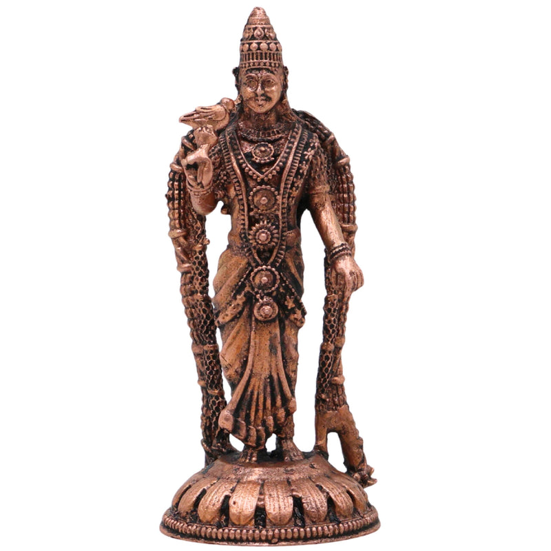 Copper Meenakshi Amman Idol, Meenatchi Meenalochani Sundareswari Devi Tamraloha Vigraham for Home Pooja & Decor, Brown, 3 Inch, 1 Piece