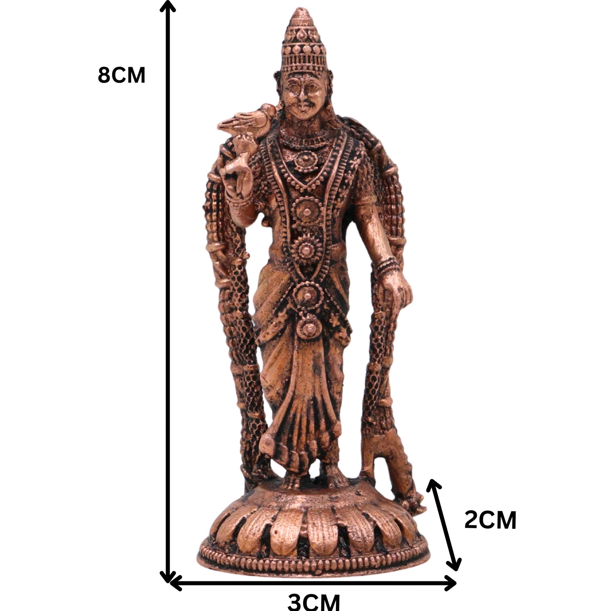 Copper Meenakshi Amman Idol, Meenatchi Meenalochani Sundareswari Devi Tamraloha Vigraham for Home Pooja & Decor, Brown, 3 Inch, 1 Piece