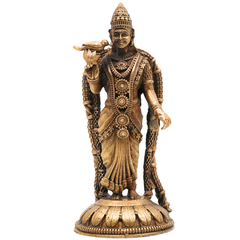 Brass Meenakshi Idol | Handcrafted Meenakshi Amman Murti for Pooja, Home Decor & Temple Statue | Madurai Goddess Meenakshi Pratima, Gold, 3.5 Inch, 1 Piece