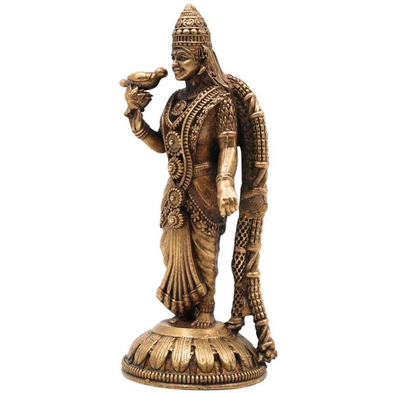 Brass Meenakshi Idol | Handcrafted Meenakshi Amman Murti for Pooja, Home Decor & Temple Statue | Madurai Goddess Meenakshi Pratima, Gold, 3.5 Inch, 1 Piece