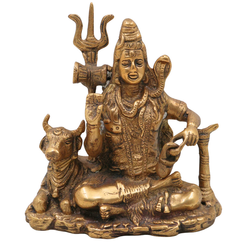 Handcrafted Brass Mahadev Idol | Shiv Shambhu Murti | Neelkanth Shankar Statue for Home Temple & Spiritual Decor, Gold, 6.5 Inch, 1 Piece