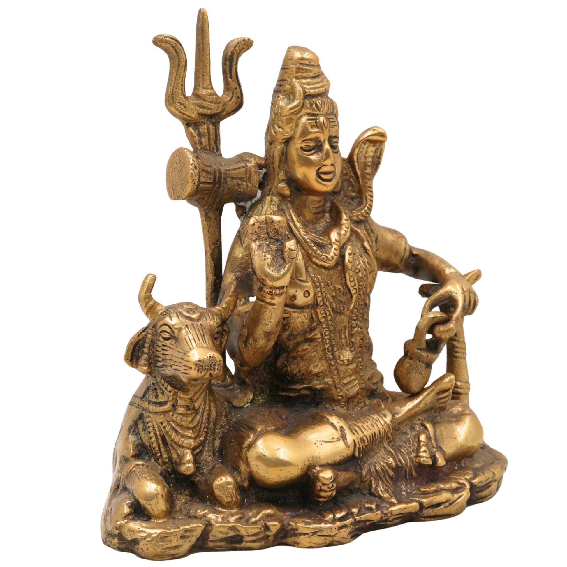 Handcrafted Brass Mahadev Idol | Shiv Shambhu Murti | Neelkanth Shankar Statue for Home Temple & Spiritual Decor, Gold, 6.5 Inch, 1 Piece