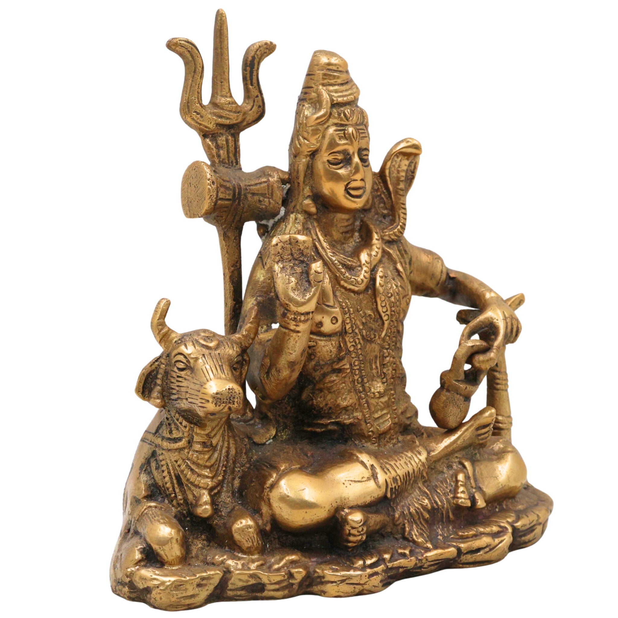 Handcrafted Brass Mahadev Idol | Shiv Shambhu Murti | Neelkanth Shankar Statue for Home Temple & Spiritual Decor, Gold, 6.5 Inch, 1 Piece