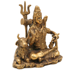 Handcrafted Brass Mahadev Idol | Shiv Shambhu Murti | Neelkanth Shankar Statue for Home Temple & Spiritual Decor, Gold, 6.5 Inch, 1 Piece