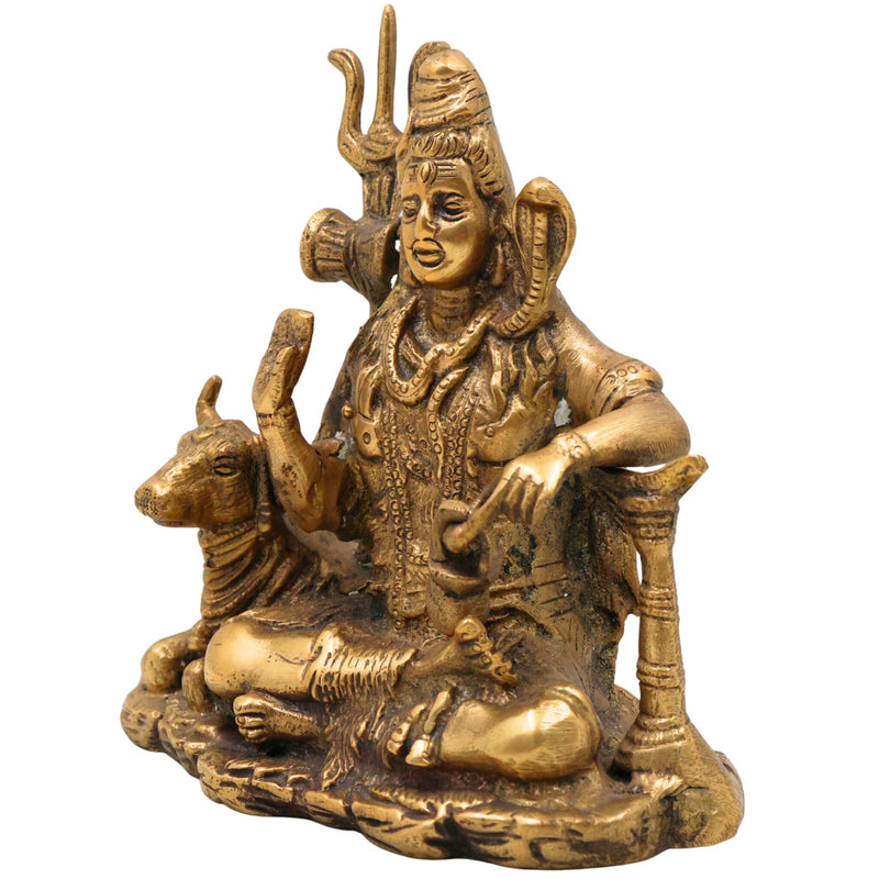 Handcrafted Brass Mahadev Idol | Shiv Shambhu Murti | Neelkanth Shankar Statue for Home Temple & Spiritual Decor, Gold, 6.5 Inch, 1 Piece