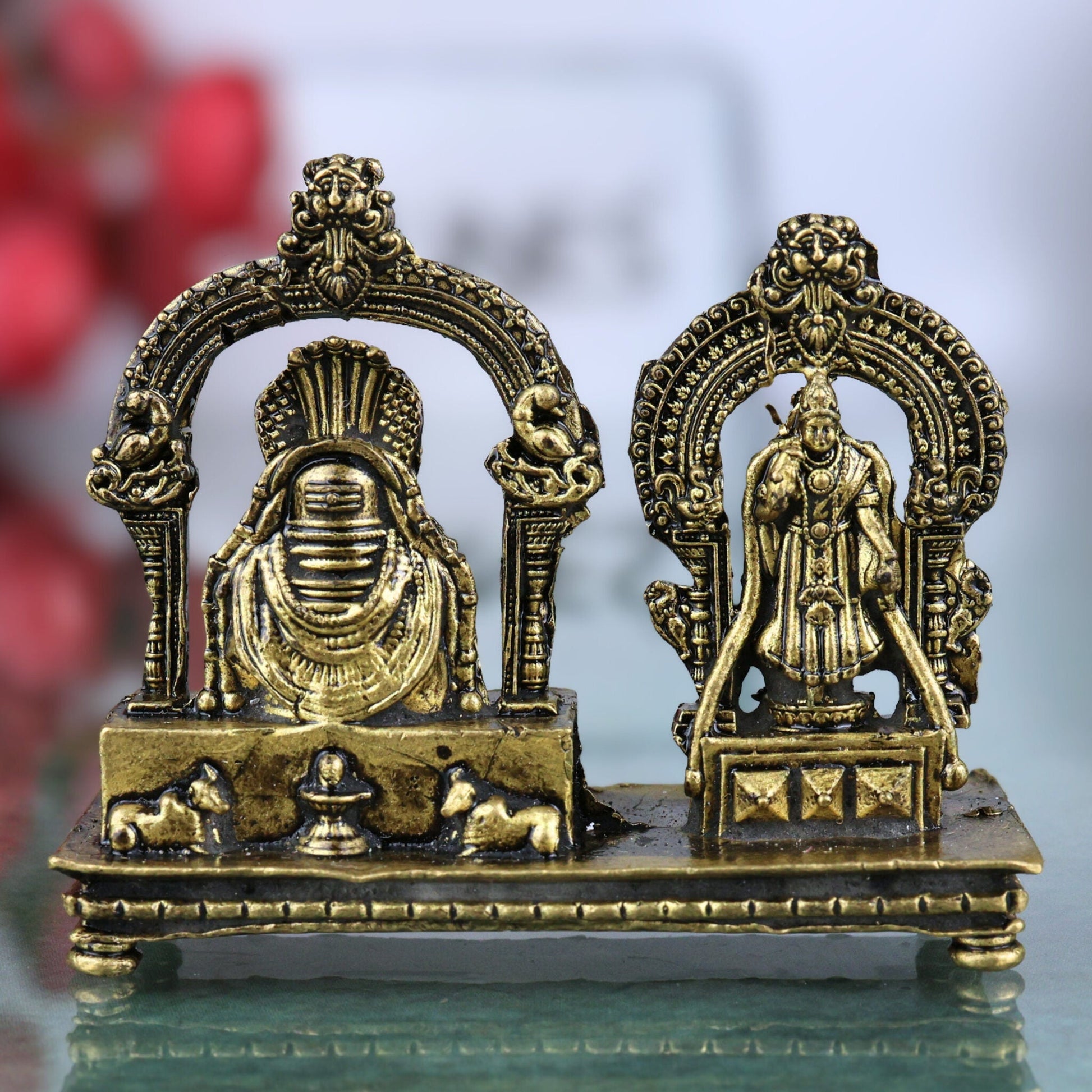 Brass Shiva Lingam Parvati Idol | Shivling Parvati Murti | Ardhanarishvara Linga Shivalingam for Home Pooja & Decor, Gold, 1.5 Inch, 1 Piece