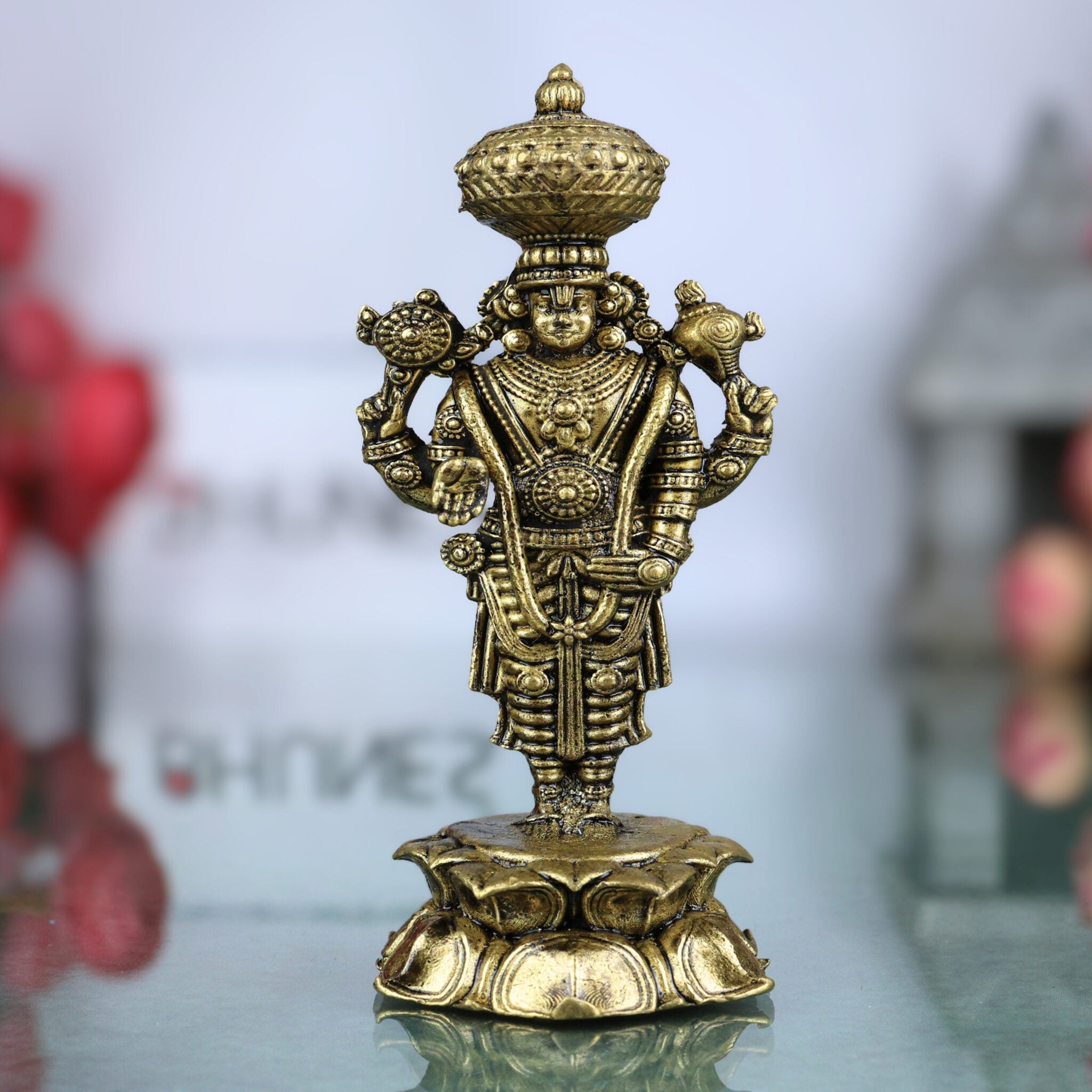 Brass Venkateshwara Balaji Idol, Srinivasa Murti for Pooja, Home Decor, Spiritual Gifting & Temple Worship, Gold, 3 Inch, 1 Piece