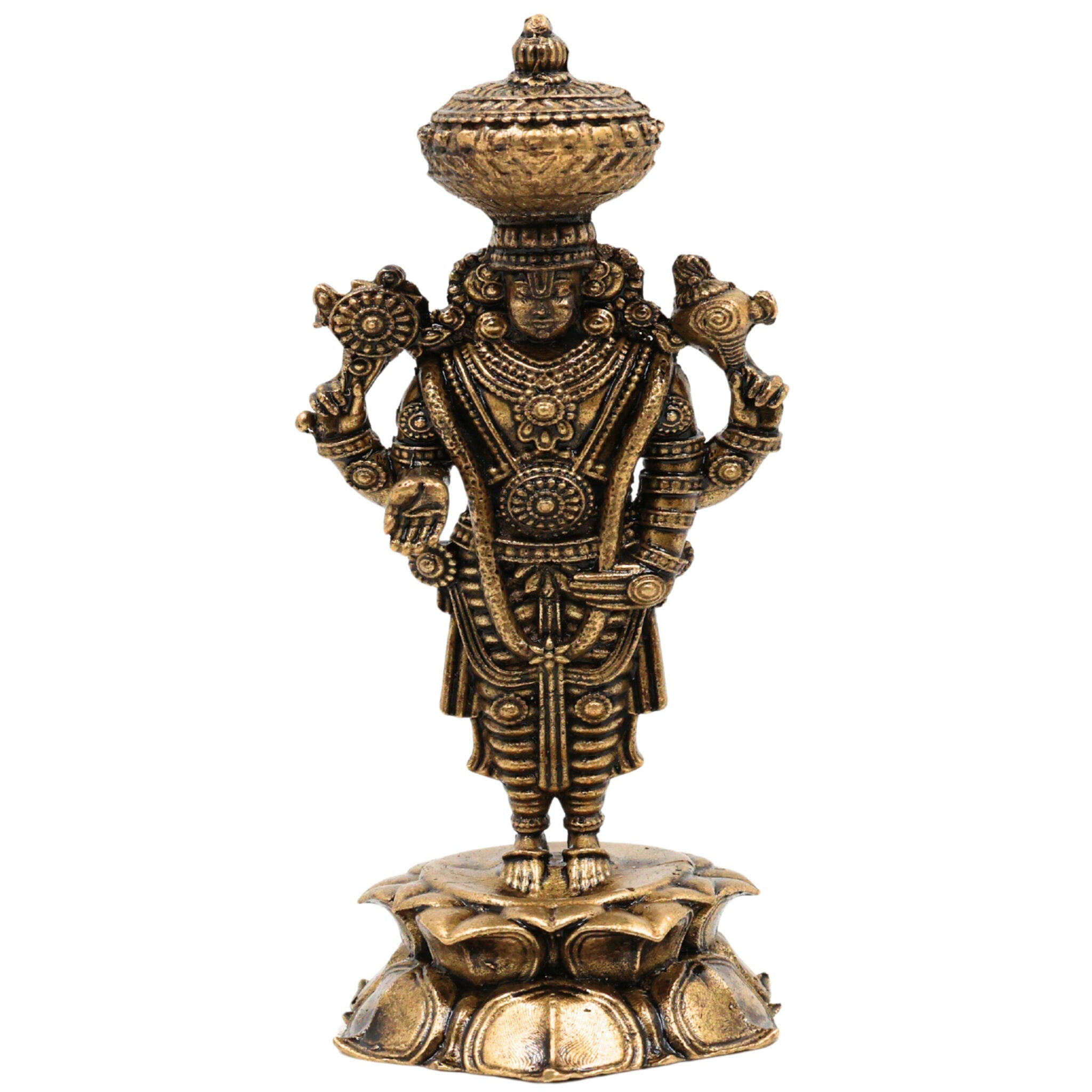 Brass Venkateshwara Balaji Idol, Srinivasa Murti for Pooja, Home Decor, Spiritual Gifting & Temple Worship, Gold, 3 Inch, 1 Piece