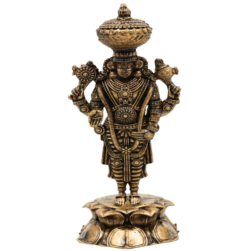 Brass Venkateshwara Balaji Idol, Srinivasa Murti for Pooja, Home Decor, Spiritual Gifting & Temple Worship, Gold, 3 Inch, 1 Piece