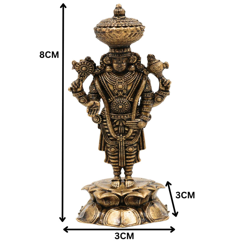 Brass Venkateshwara Balaji Idol, Srinivasa Murti for Pooja, Home Decor, Spiritual Gifting & Temple Worship, Gold, 3 Inch, 1 Piece