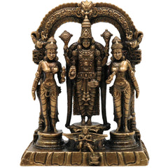Brass Vishnu Sridevi Bhudevi Idol | Lord Narayana Murti | Sri Vishnu Lakshmi Bhudevi Statue for Pooja & Home Decor, Gold, 3 Inch, 1 Piece