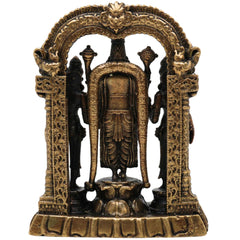 Brass Vishnu Sridevi Bhudevi Idol | Lord Narayana Murti | Sri Vishnu Lakshmi Bhudevi Statue for Pooja & Home Decor, Gold, 3 Inch, 1 Piece