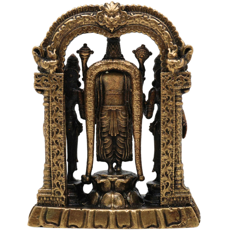 Brass Vishnu Sridevi Bhudevi Idol | Lord Narayana Murti | Sri Vishnu Lakshmi Bhudevi Statue for Pooja & Home Decor, Gold, 3 Inch, 1 Piece