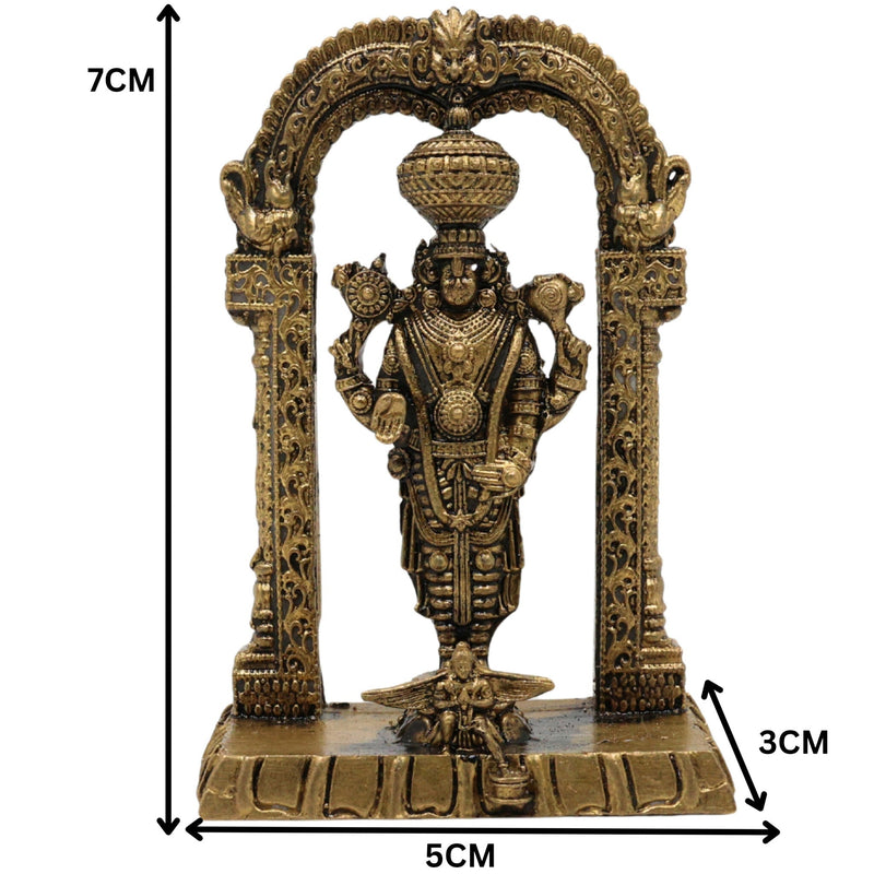 Brass Venkateshwara Baji Idol, Balaji Murti, Srinivasa Statue, Tirupati Perumal Vigraha for Pooja, Home Decor & Spiritual Gifting, Gold, 3 Inch, 1 Piece