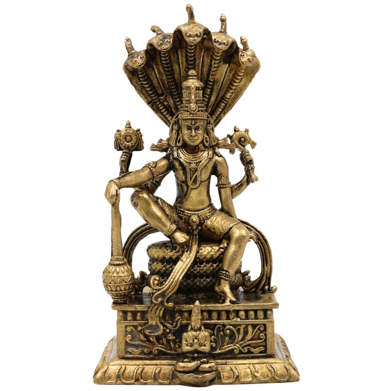 Brass Vishnu on Sheshnag Idol, Ananta Shayana, Adisesha Vishnu, Sheshashayi Murti, Padmanabha Ananta Statue for Pooja & Home Decor, Gold, 3 Inch, 1 Piece