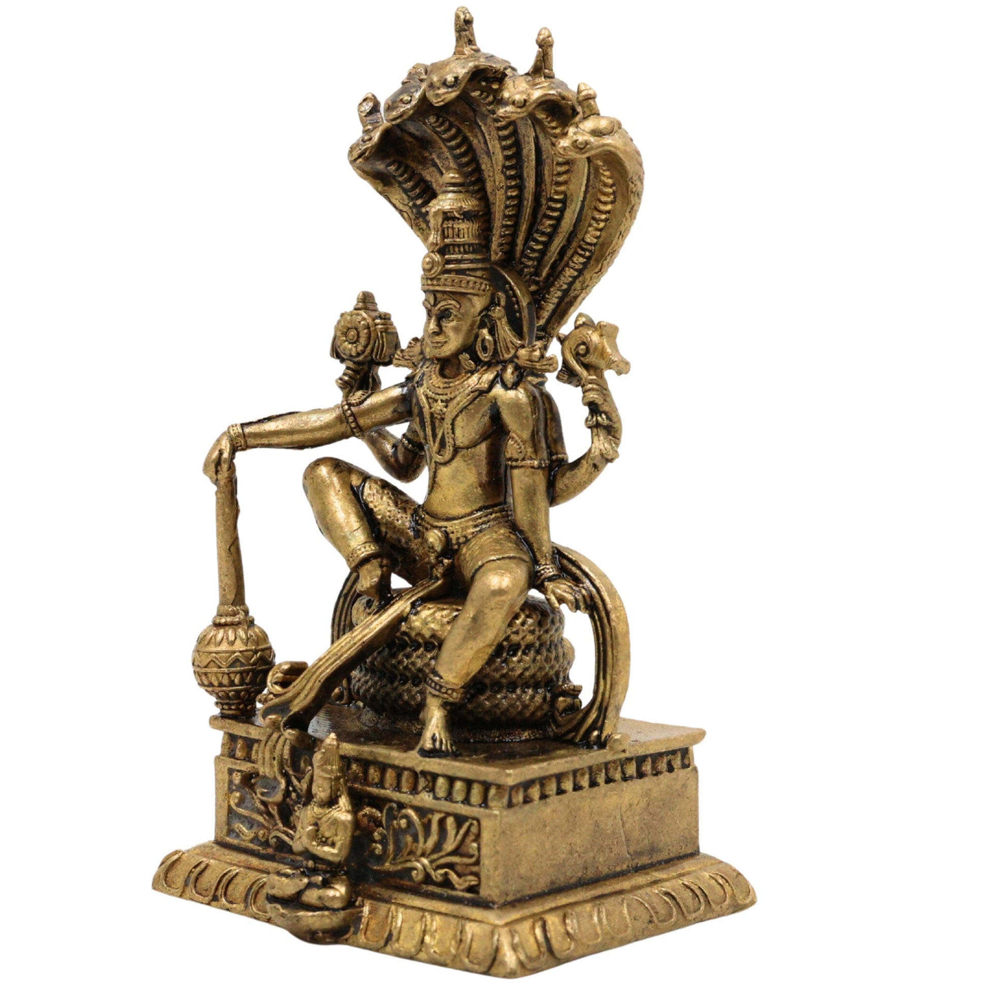 Brass Vishnu on Sheshnag Idol, Ananta Shayana, Adisesha Vishnu, Sheshashayi Murti, Padmanabha Ananta Statue for Pooja & Home Decor, Gold, 3 Inch, 1 Piece