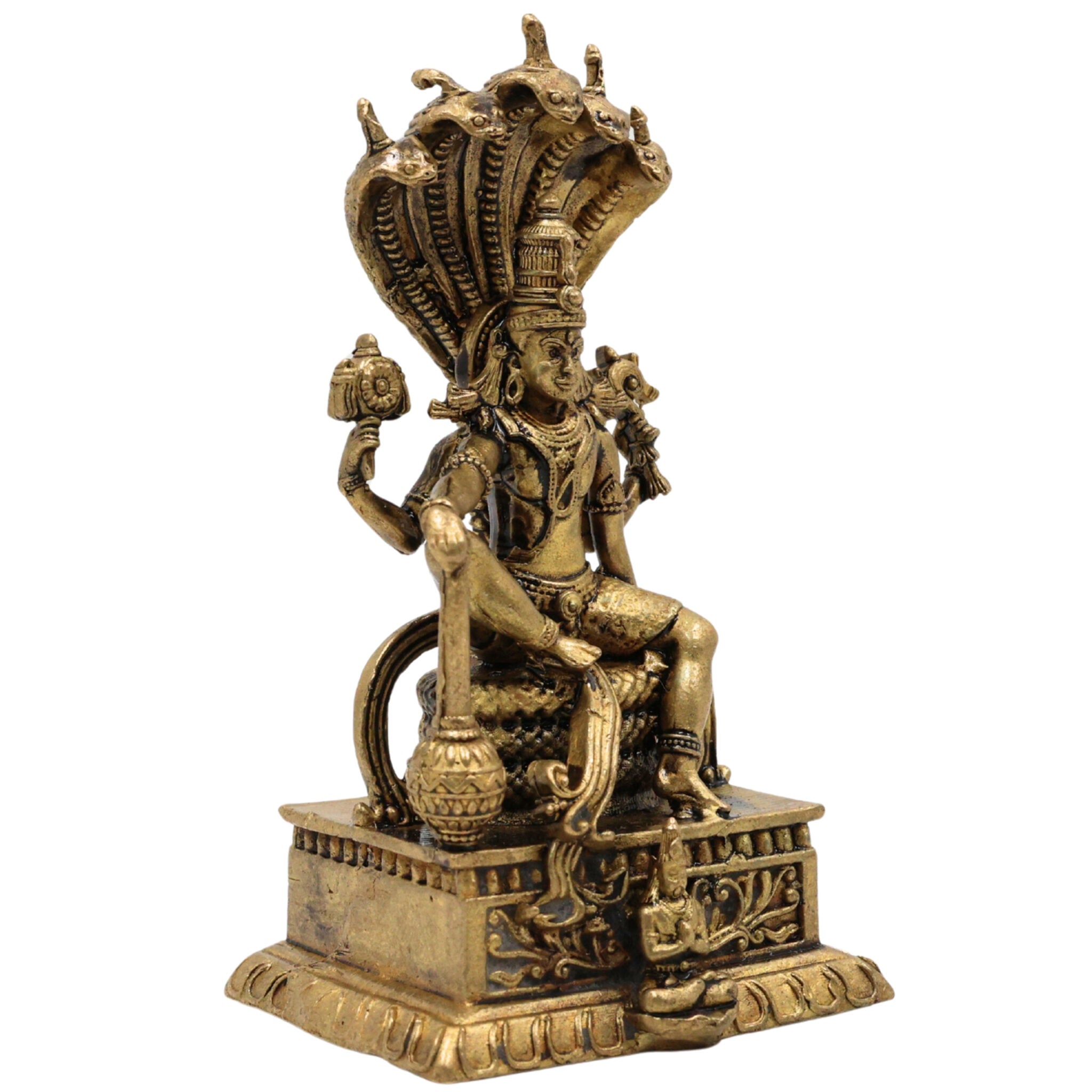 Brass Vishnu on Sheshnag Idol, Ananta Shayana, Adisesha Vishnu, Sheshashayi Murti, Padmanabha Ananta Statue for Pooja & Home Decor, Gold, 3 Inch, 1 Piece