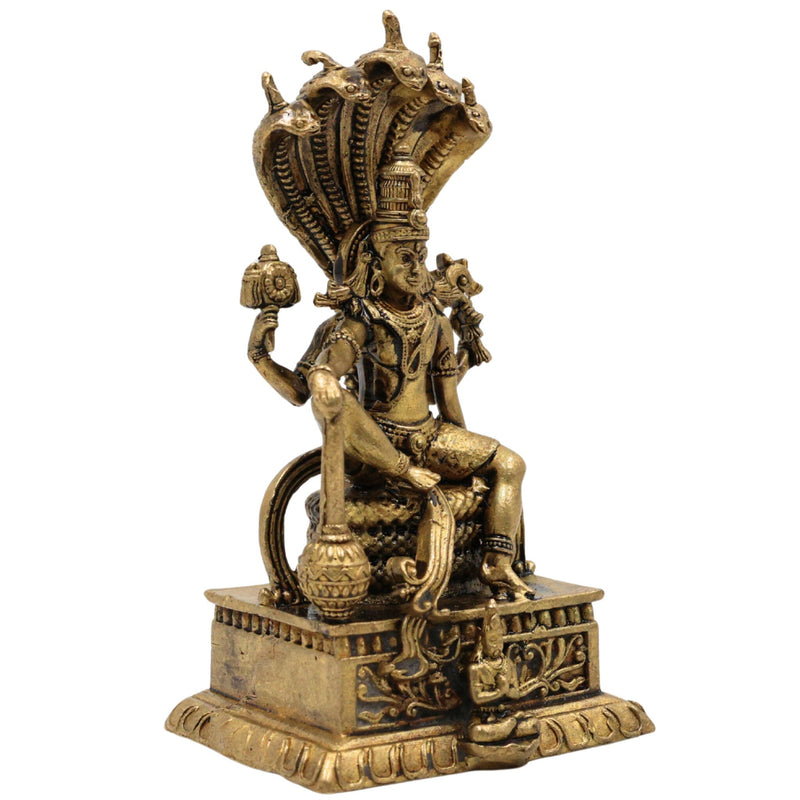 Brass Vishnu on Sheshnag Idol, Ananta Shayana, Adisesha Vishnu, Sheshashayi Murti, Padmanabha Ananta Statue for Pooja & Home Decor, Gold, 3 Inch, 1 Piece