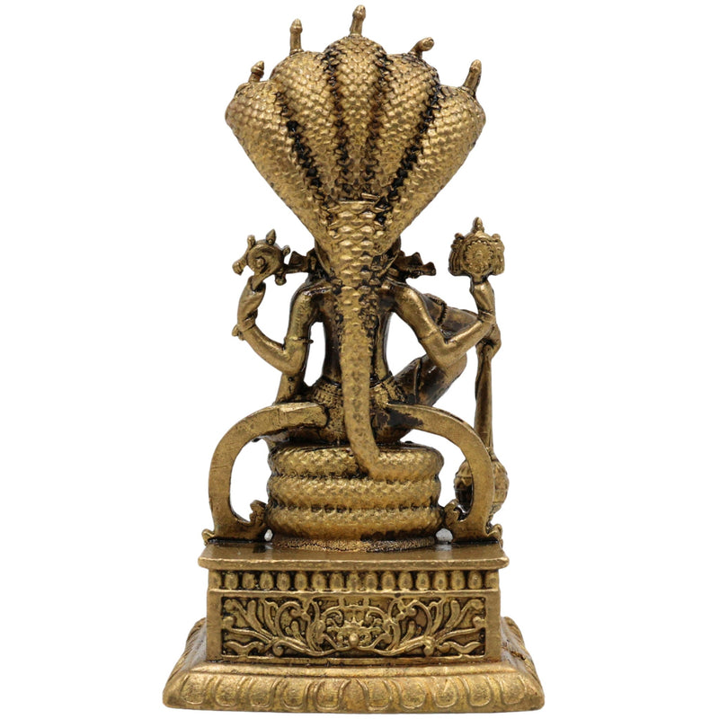 Brass Vishnu on Sheshnag Idol, Ananta Shayana, Adisesha Vishnu, Sheshashayi Murti, Padmanabha Ananta Statue for Pooja & Home Decor, Gold, 3 Inch, 1 Piece