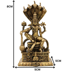 Brass Vishnu on Sheshnag Idol, Ananta Shayana, Adisesha Vishnu, Sheshashayi Murti, Padmanabha Ananta Statue for Pooja & Home Decor, Gold, 3 Inch, 1 Piece