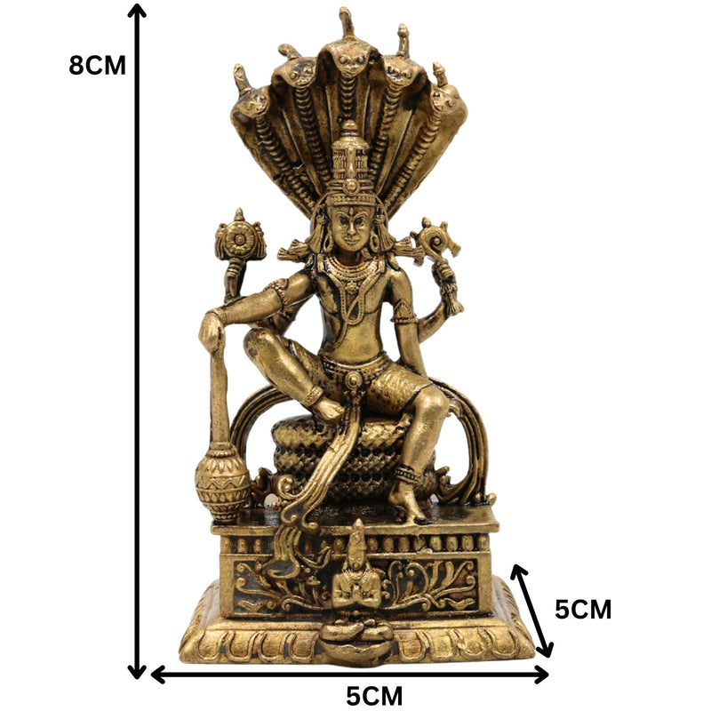 Brass Vishnu on Sheshnag Idol, Ananta Shayana, Adisesha Vishnu, Sheshashayi Murti, Padmanabha Ananta Statue for Pooja & Home Decor, Gold, 3 Inch, 1 Piece