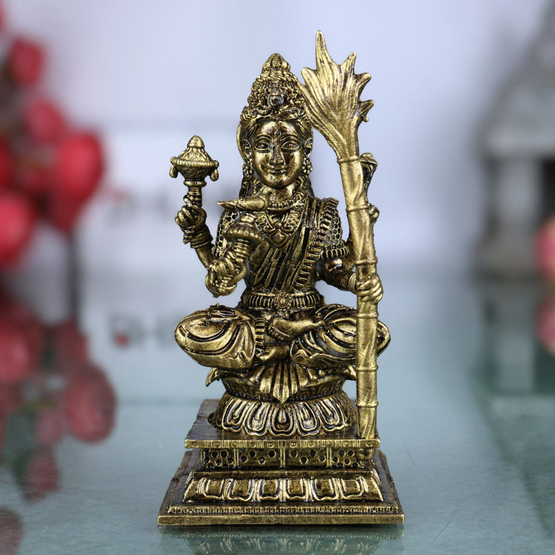 Brass Small Kamakshi Idol, Rajarajeswari Murti, Pratima, Vigraham, Bhagwati Statue for Pooja, Home Decor & Spiritual Gifts, Gold, 3 Inch, 1 Piece
