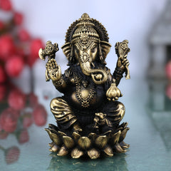 Brass Ganesh Idol | Handcrafted Ganapati Vinayaka Murti | Peetal Ganesha Statue for Home Decor, Pooja & Spiritual Gifts, Gold, 3 Inch, 1 Piece