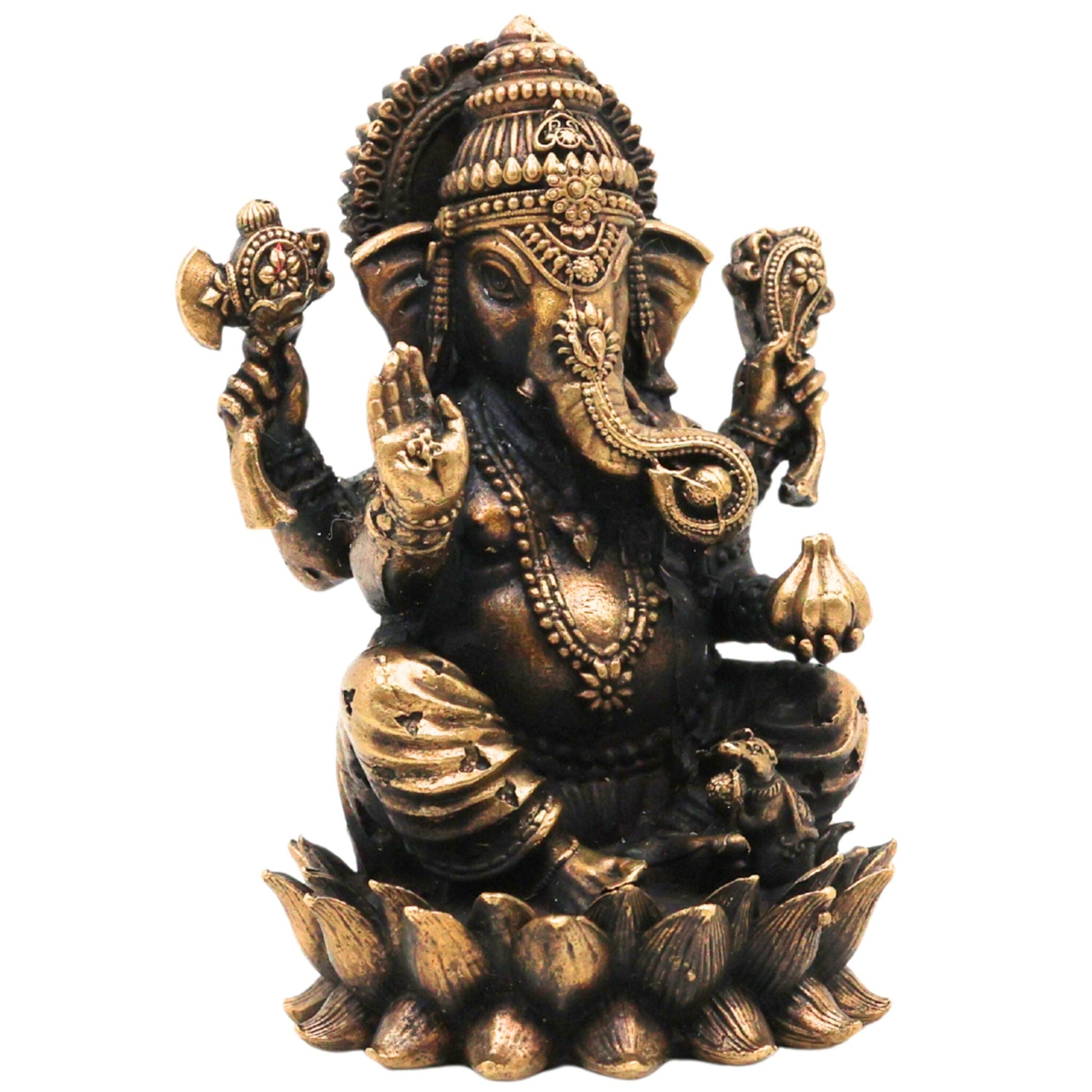 Brass Ganesh Idol | Handcrafted Ganapati Vinayaka Murti | Peetal Ganesha Statue for Home Decor, Pooja & Spiritual Gifts, Gold, 3 Inch, 1 Piece