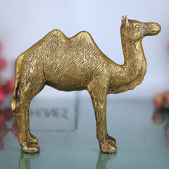 Brass Camel Idol, Indian Desert Camel Sculpture, Rajasthani Pushkar Pital Figurine, Dromedary Brass Statue, Handcrafted Thar Camel Showpiece, Gold, 7 Inch, 1 Piece