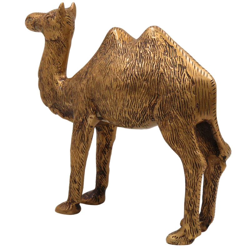 Brass Camel Idol, Indian Desert Camel Sculpture, Rajasthani Pushkar Pital Figurine, Dromedary Brass Statue, Handcrafted Thar Camel Showpiece, Gold, 7 Inch, 1 Piece