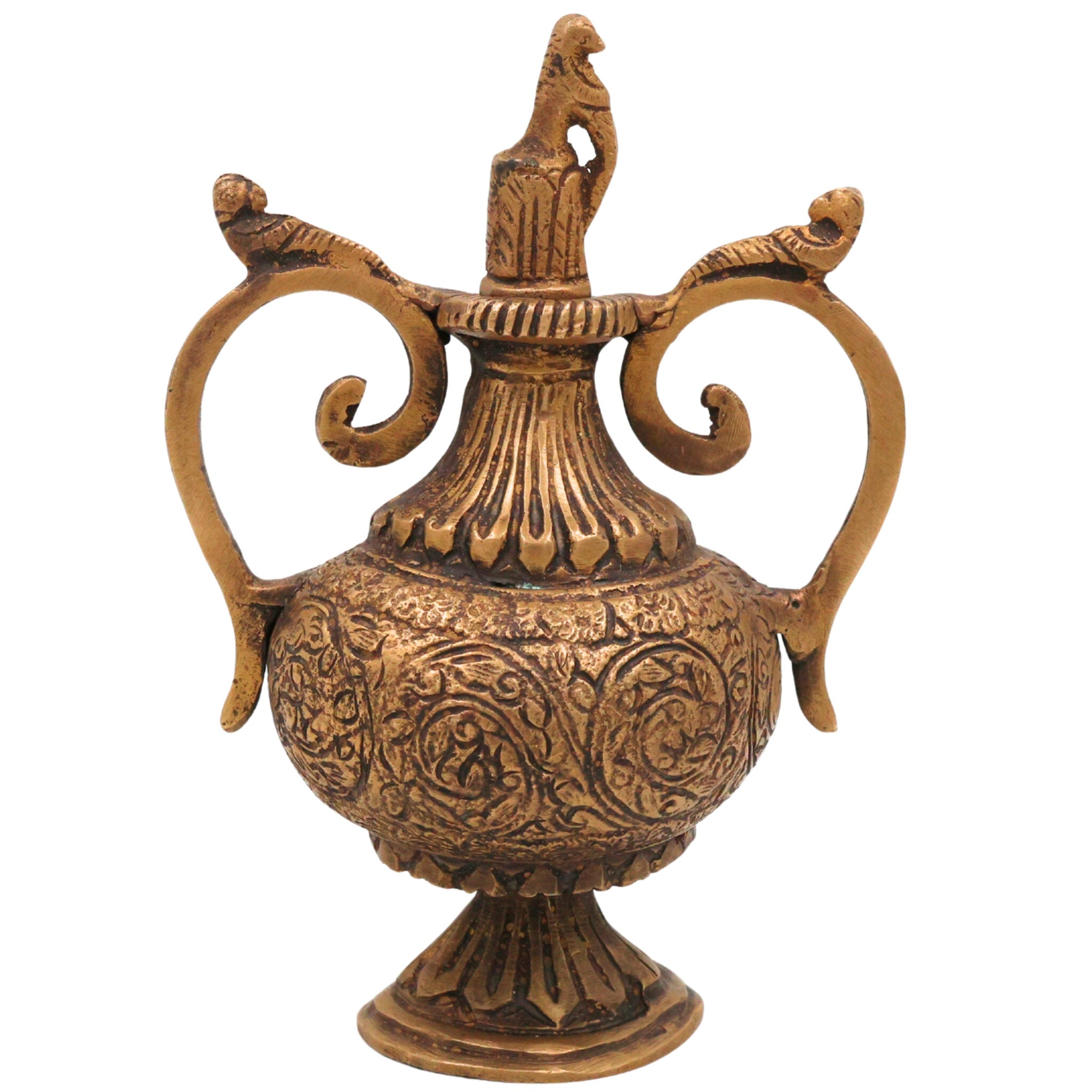 Brass Ink pot, Peetal Pital Kalam Daani Masi Daani, Handmade Vintage Writing Ink Well, Indian Handicraft Puja Decor Gift, Gold, 6 Inch, 1 Piece
