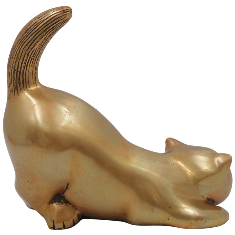 Brass Handcrafted Cat Idol, Peetal Billi Statue, Pital Poonai Figurine, Marjari Murti, Pittal Bekku, Gold, 7 Inch, 1 Piece
