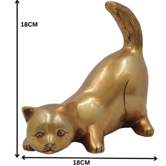 Brass Handcrafted Cat Idol, Peetal Billi Statue, Pital Poonai Figurine, Marjari Murti, Pittal Bekku, Gold, 7 Inch, 1 Piece