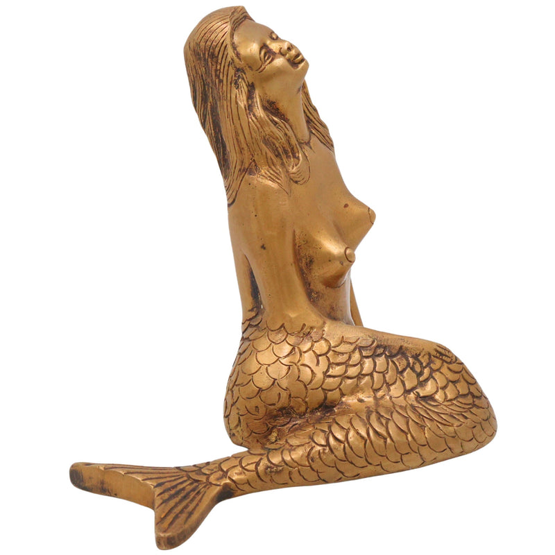 Brass Jalpari Idol | Jal Kanya Statue | Samudra Kanya Figurine | Jal Sundari Sculpture | Peetal Mermaid Decor, Gold, 6 Inch, 1 Piece
