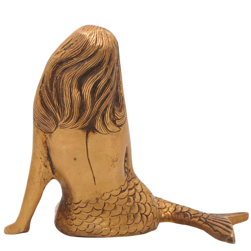 Brass Jalpari Idol | Jal Kanya Statue | Samudra Kanya Figurine | Jal Sundari Sculpture | Peetal Mermaid Decor, Gold, 6 Inch, 1 Piece