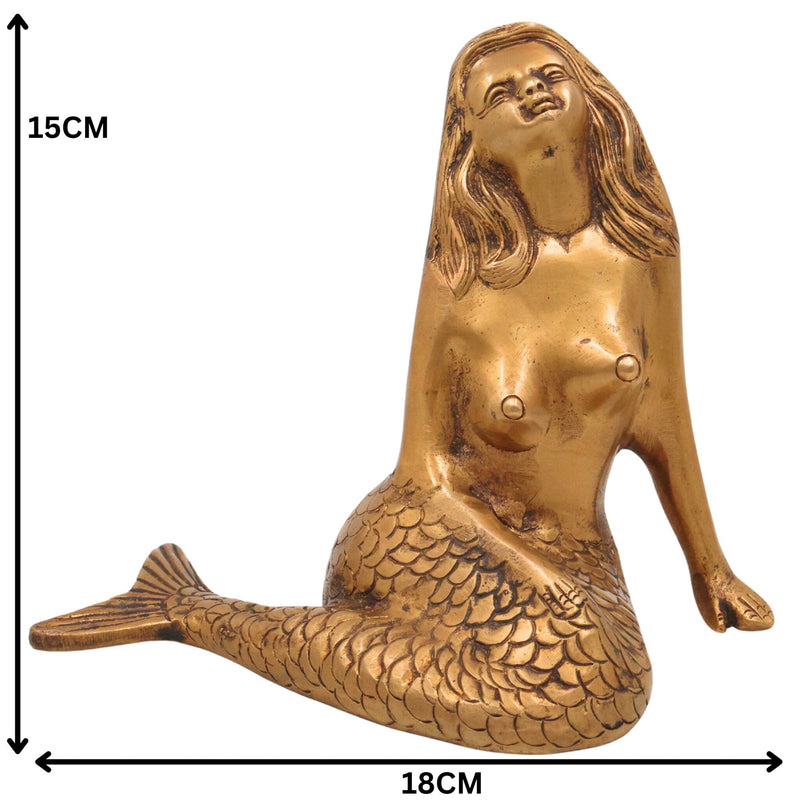 Brass Jalpari Idol | Jal Kanya Statue | Samudra Kanya Figurine | Jal Sundari Sculpture | Peetal Mermaid Decor, Gold, 6 Inch, 1 Piece