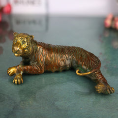 Brass Tigress Sculpture, Royal Bengal Tigress Idol, Panthera Tigress Murti, Peetal Jungle King Statue, Vyaghra Figurine , Gold, 4 Inch, 1 Piece
