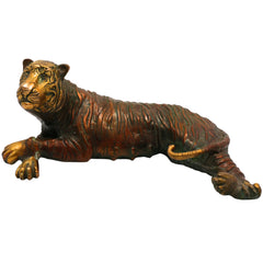 Brass Tigress Sculpture, Royal Bengal Tigress Idol, Panthera Tigress Murti, Peetal Jungle King Statue, Vyaghra Figurine , Gold, 4 Inch, 1 Piece