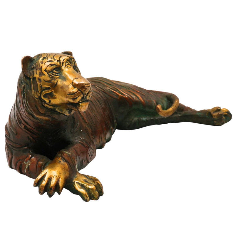 Brass Tigress Sculpture, Royal Bengal Tigress Idol, Panthera Tigress Murti, Peetal Jungle King Statue, Vyaghra Figurine , Gold, 4 Inch, 1 Piece